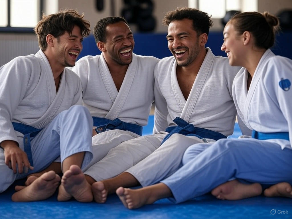 blue belts laughing